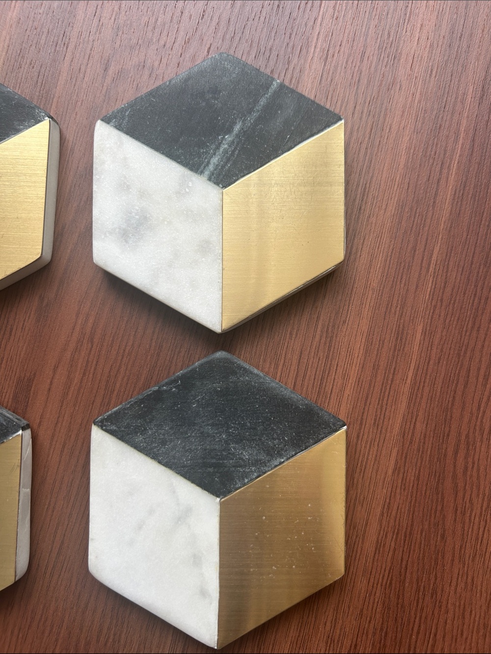 West Elm Hex Marble Coaster Set in Marble and Brass - Picture 4 of 5